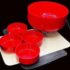 Vintage 1979 Red Salad Bowl Serving SET: Design Andre Morin - IPL Collection